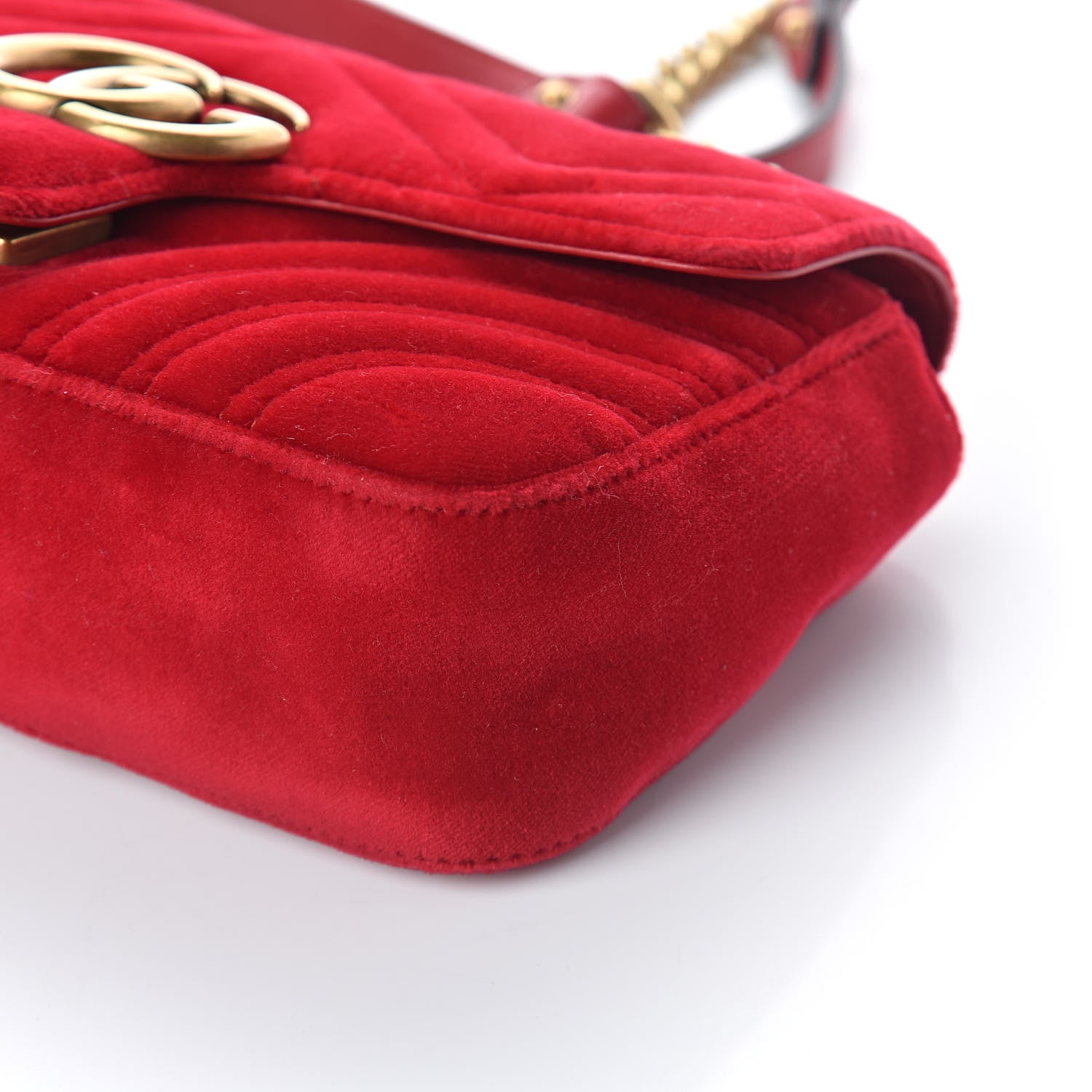 Gucci Velvet Matelasse Mini GG Marmont Shoulder Bag Hibiscus Red 9 of 9