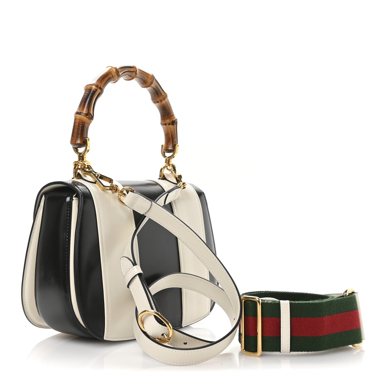 Gucci Boarded Dyana Lux Calfskin Web Monochrome Medium Bamboo 1947 Top Handle Bag Black White 3 of 9
