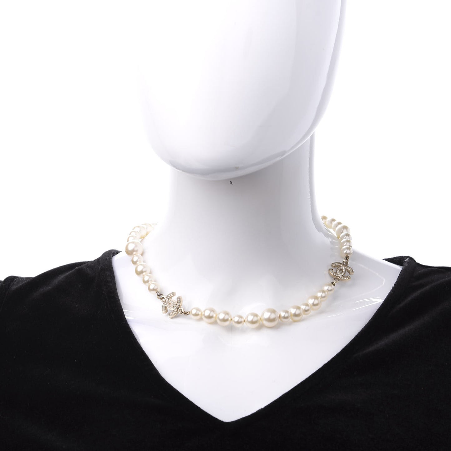Crystal Pearl CC Short Necklace Gold