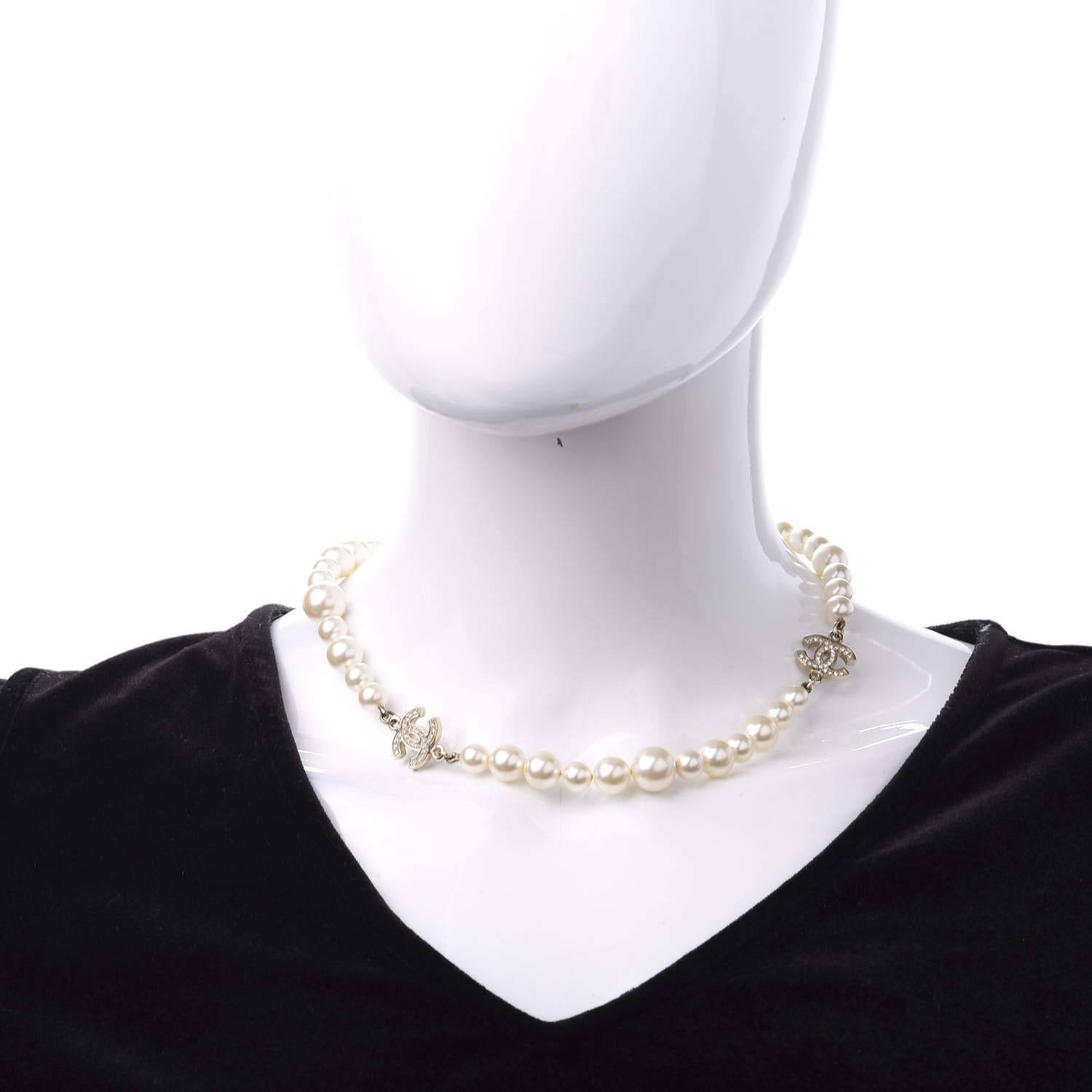 Chanel Crystal Pearl CC Short Necklace Gold 2 of 7