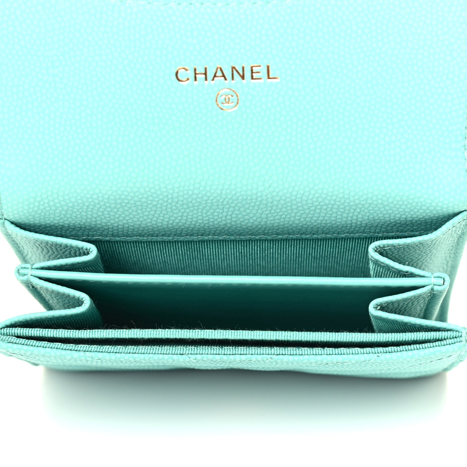 Chanel Caviar Chevron Quilted Flap Card Holder Green 4 of 4