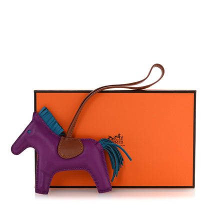 Hermes Milo Lambskin Grigri Rodeo Horse Bag Charm GM Anemone Bleu Izmir Fauve 5 of 5
