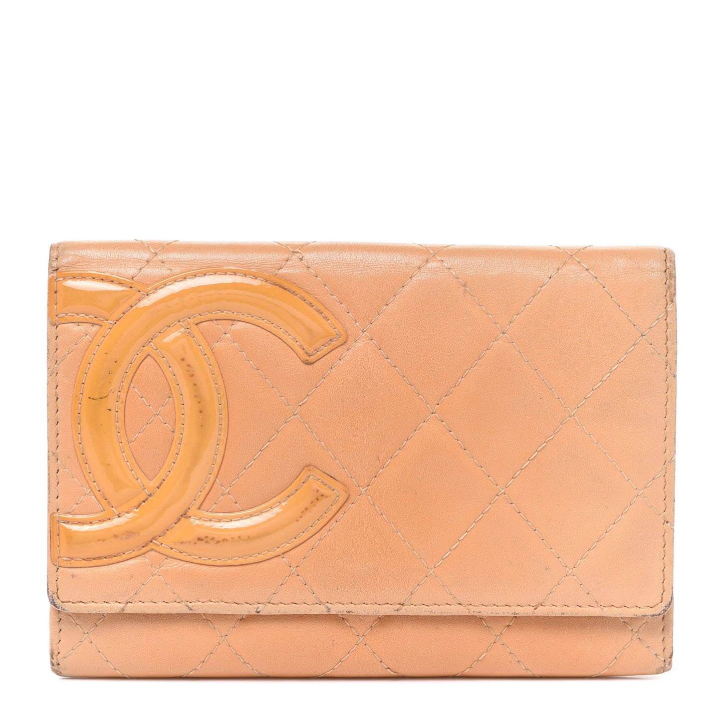 Calfskin Quilted Cambon Flap Wallet Beige