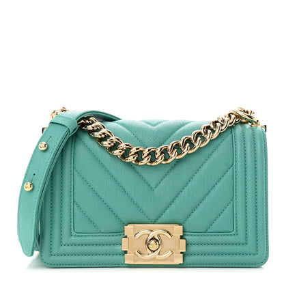 Chanel Caviar Chevron Quilted Small Boy Flap Green 1 of 11