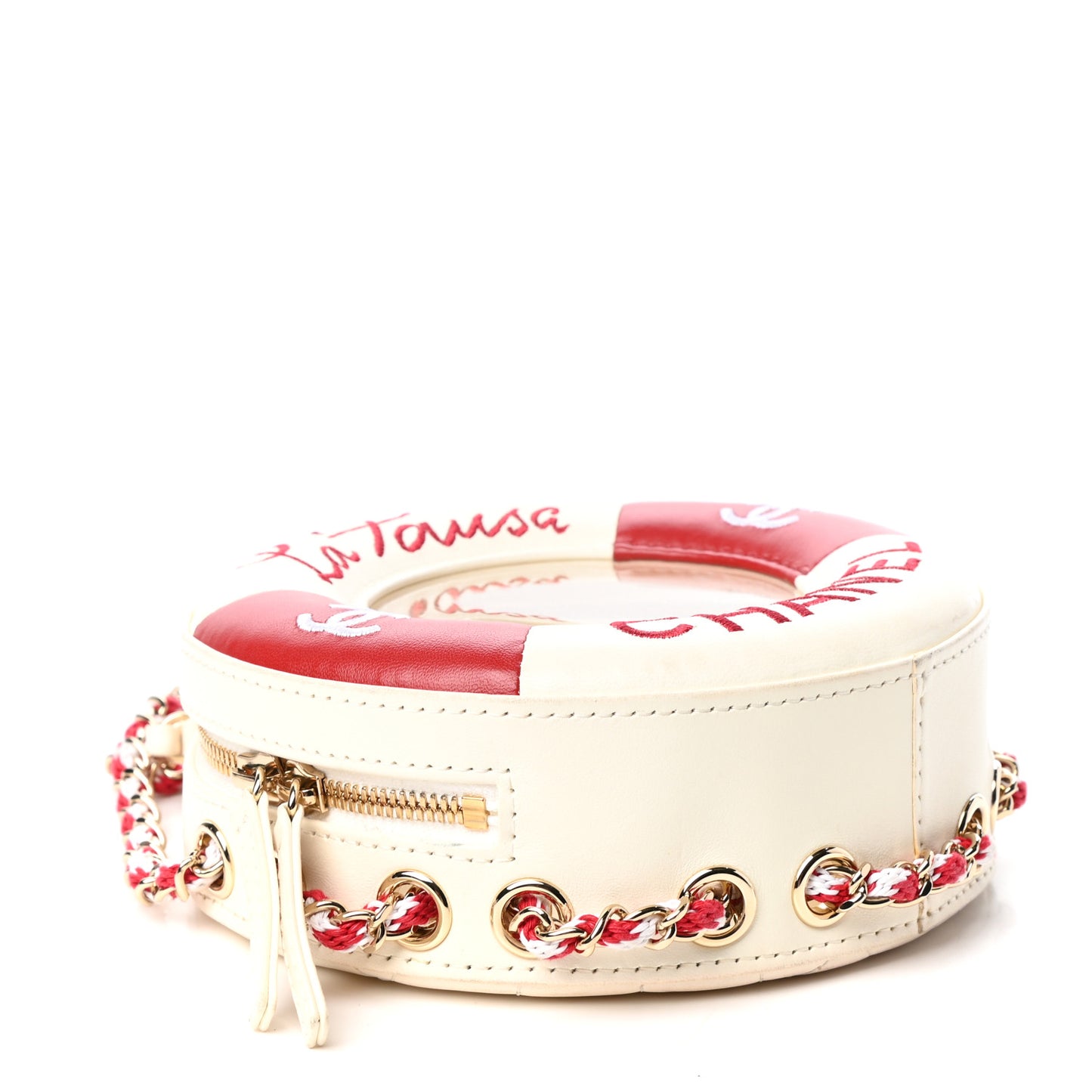 Lambskin Coco Lifesaver Round Bag Red White