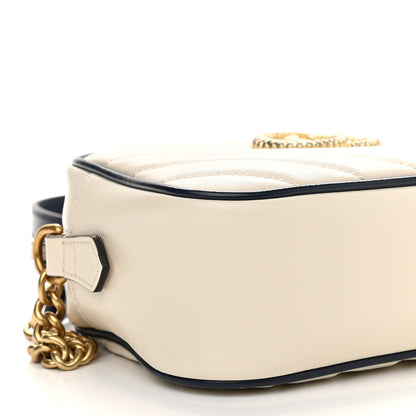Gucci Vintage Effect Calfskin Matelasse Diagonal Small Torchon GG Marmont Chain Shoulder Bag Mystic White Blue Agata 8 of 9