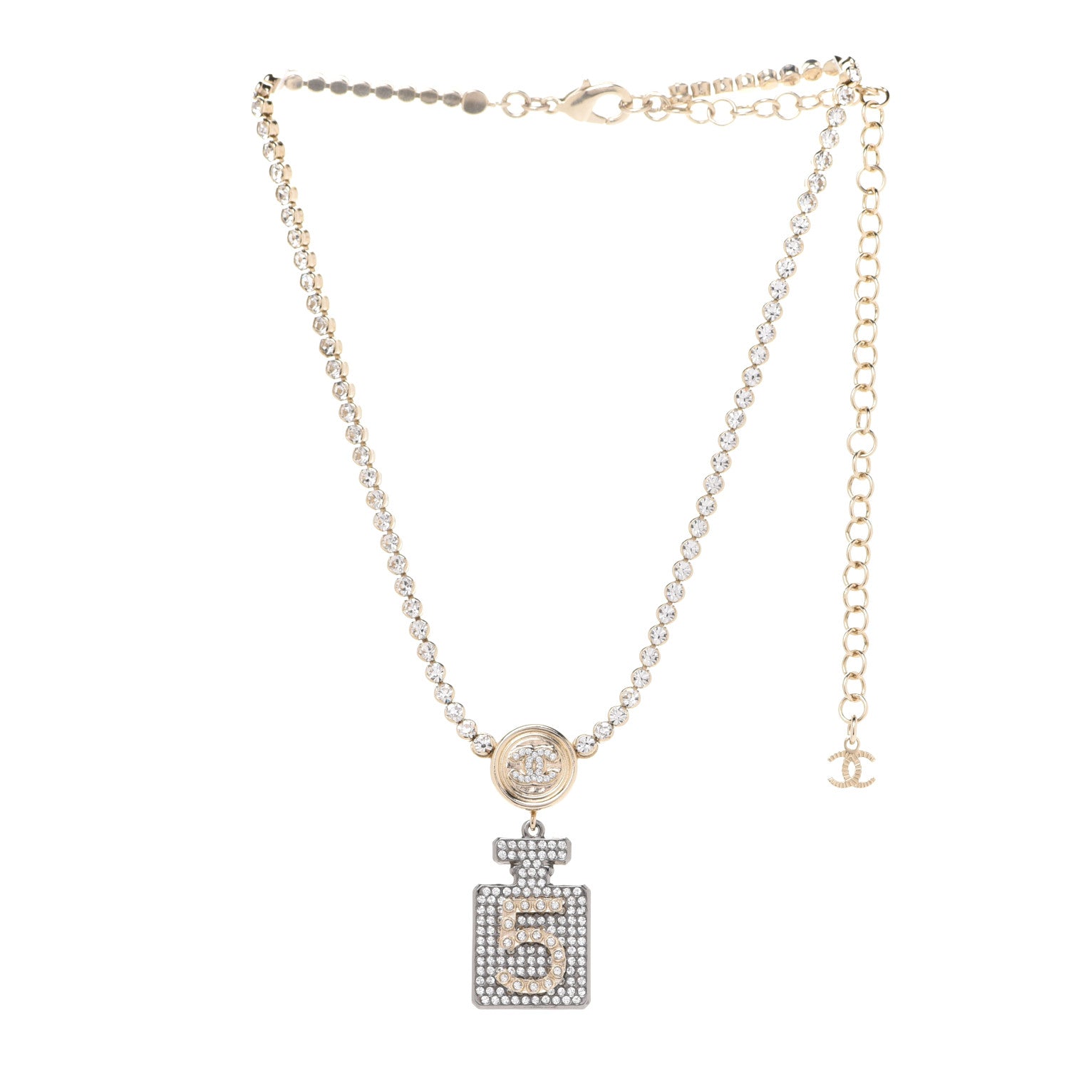 Chanel Crystal CC Perfume Bottle Necklace Gold 3 of 7