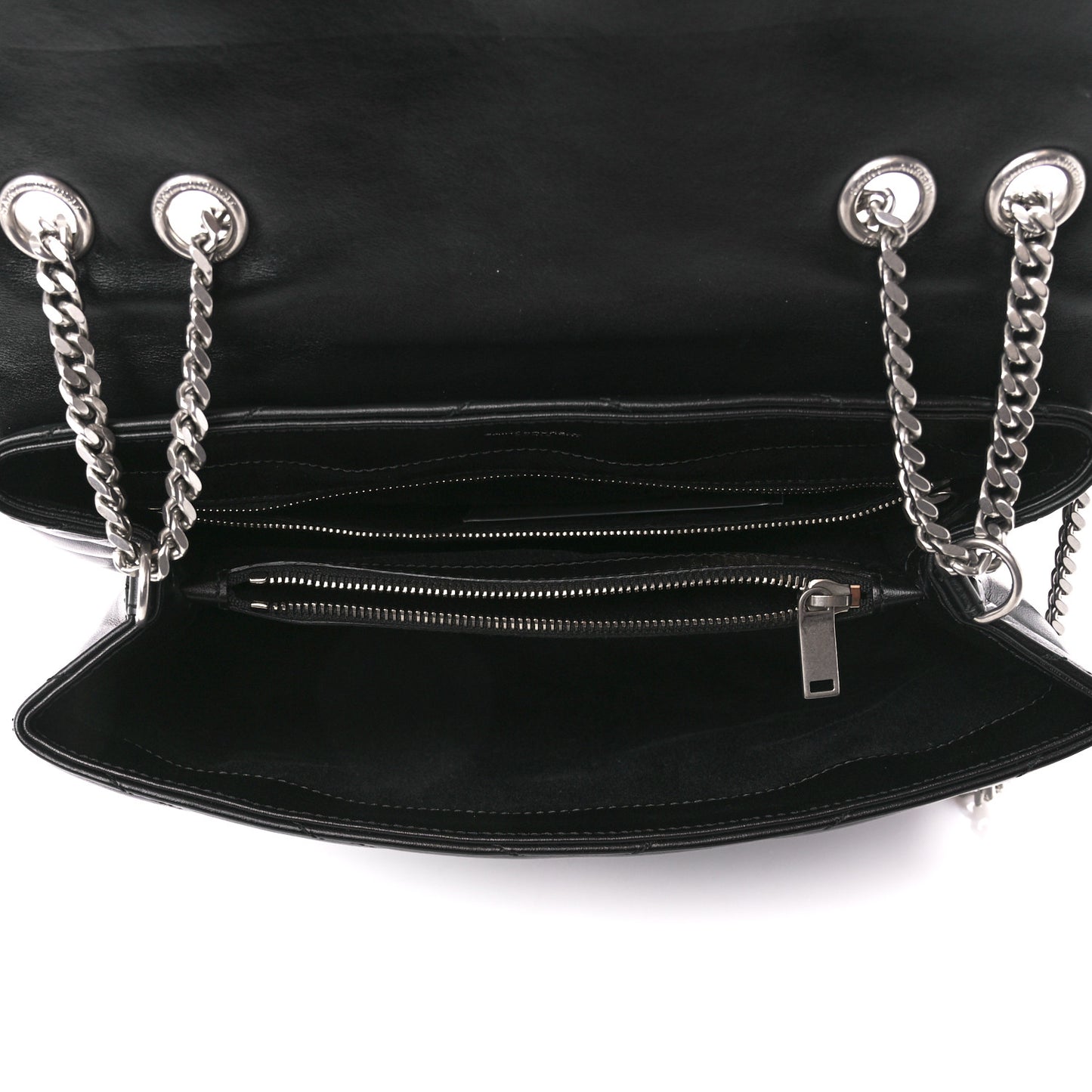 Calfskin Y Quilted Monogram Medium Loulou Chain Satchel Black