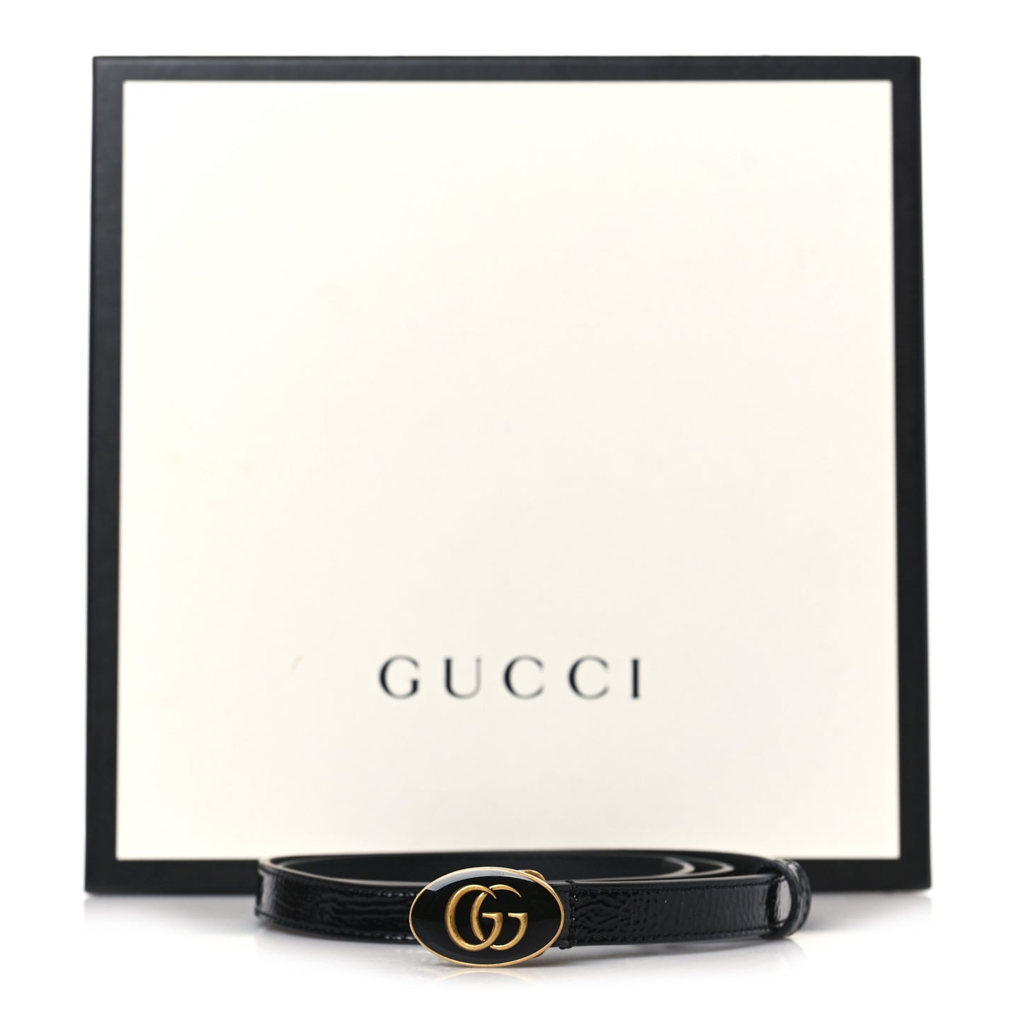 Skipper Calfskin Enamel GG 15mm Belt 90 36 Black