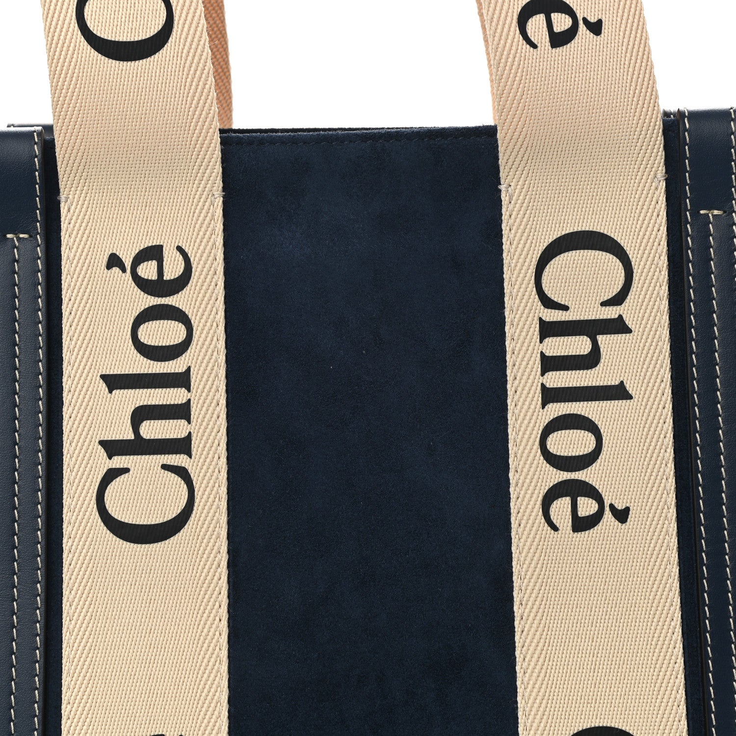 Chloe Suede Calfskin Medium Woody Ribbon Tote Navy 8 of 10