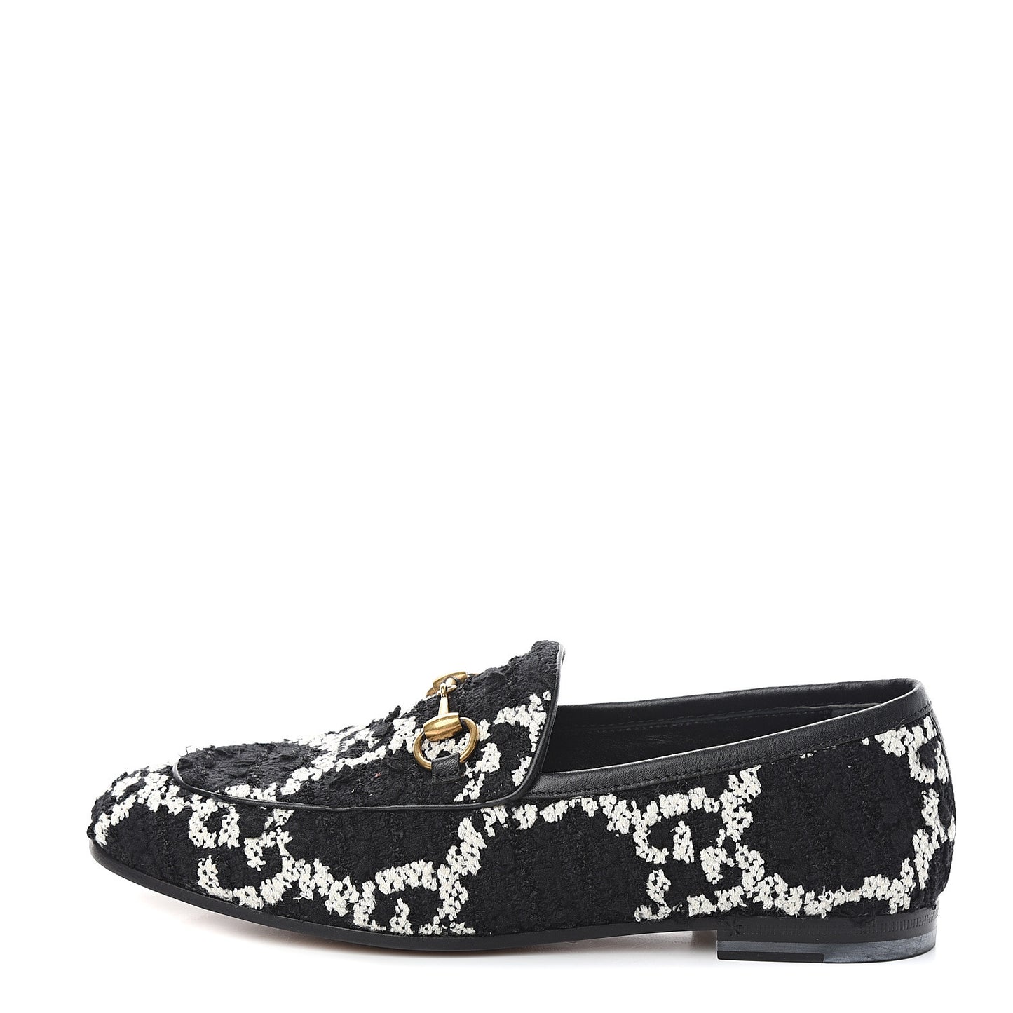 Tweed GG Monogram Horsebit Womens Jordaan Loafers 35 Black Natural