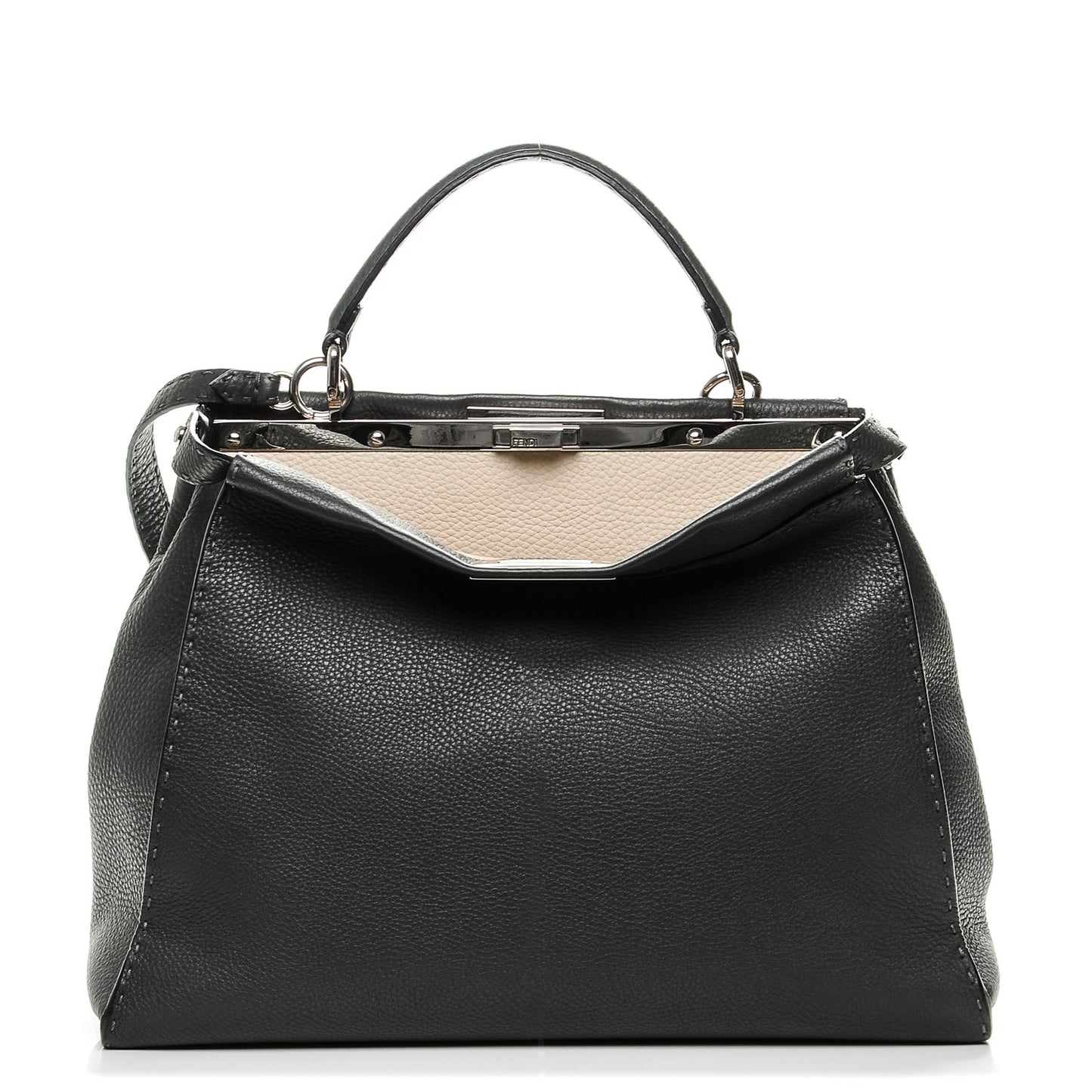 Cuoio Romano Selleria Bi-Color Large Peekaboo Iconic Satchel Asfalto Latte