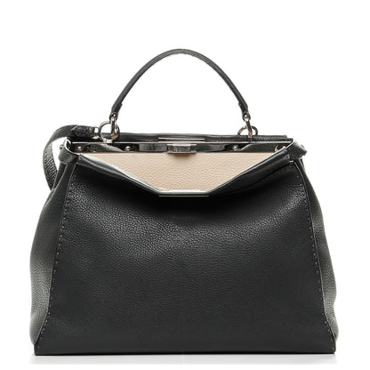 Fendi Cuoio Romano Selleria Bi-Color Large Peekaboo Iconic Satchel Asfalto Latte 1 of 6