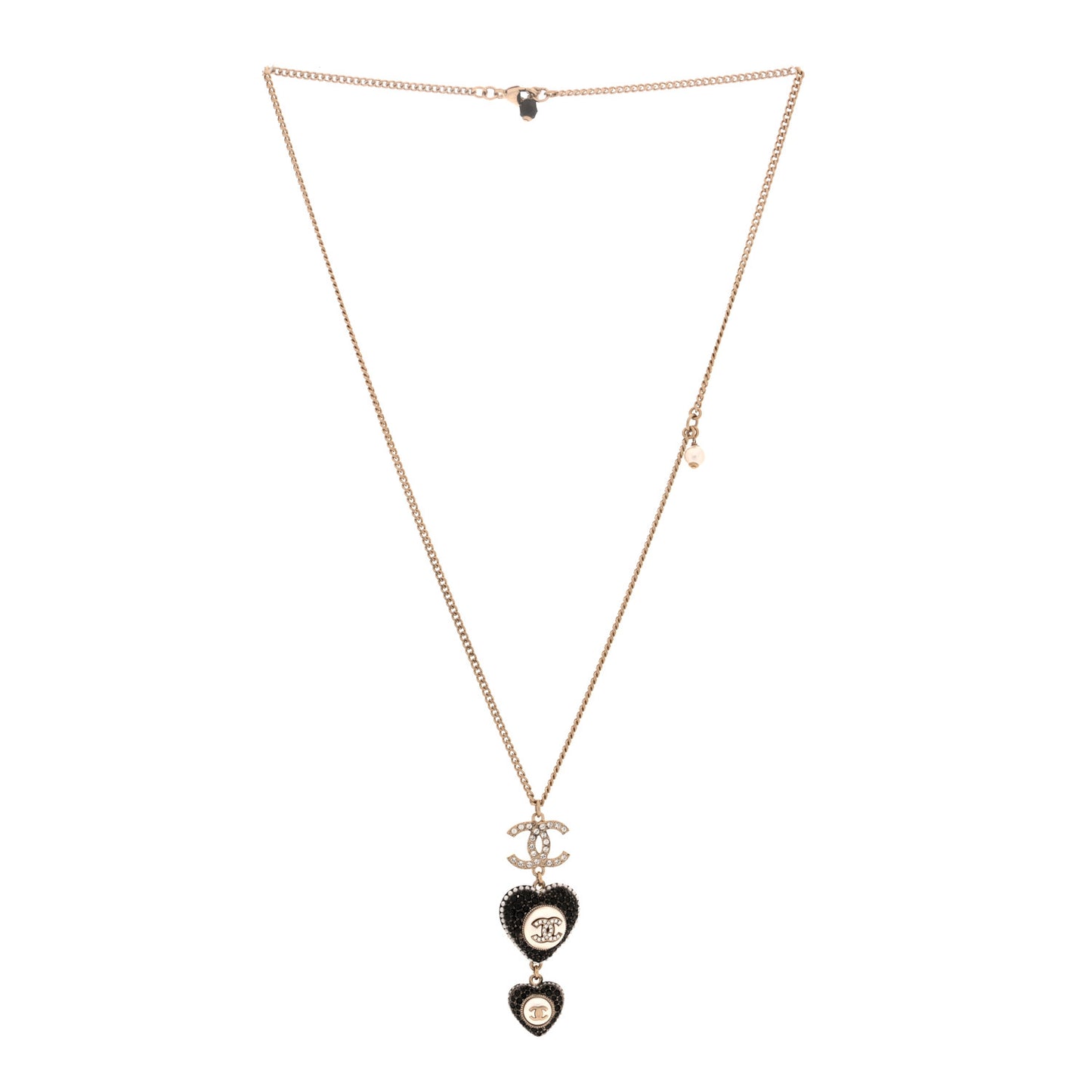 Crystal CC Heart Necklace Black Pearly White Gold