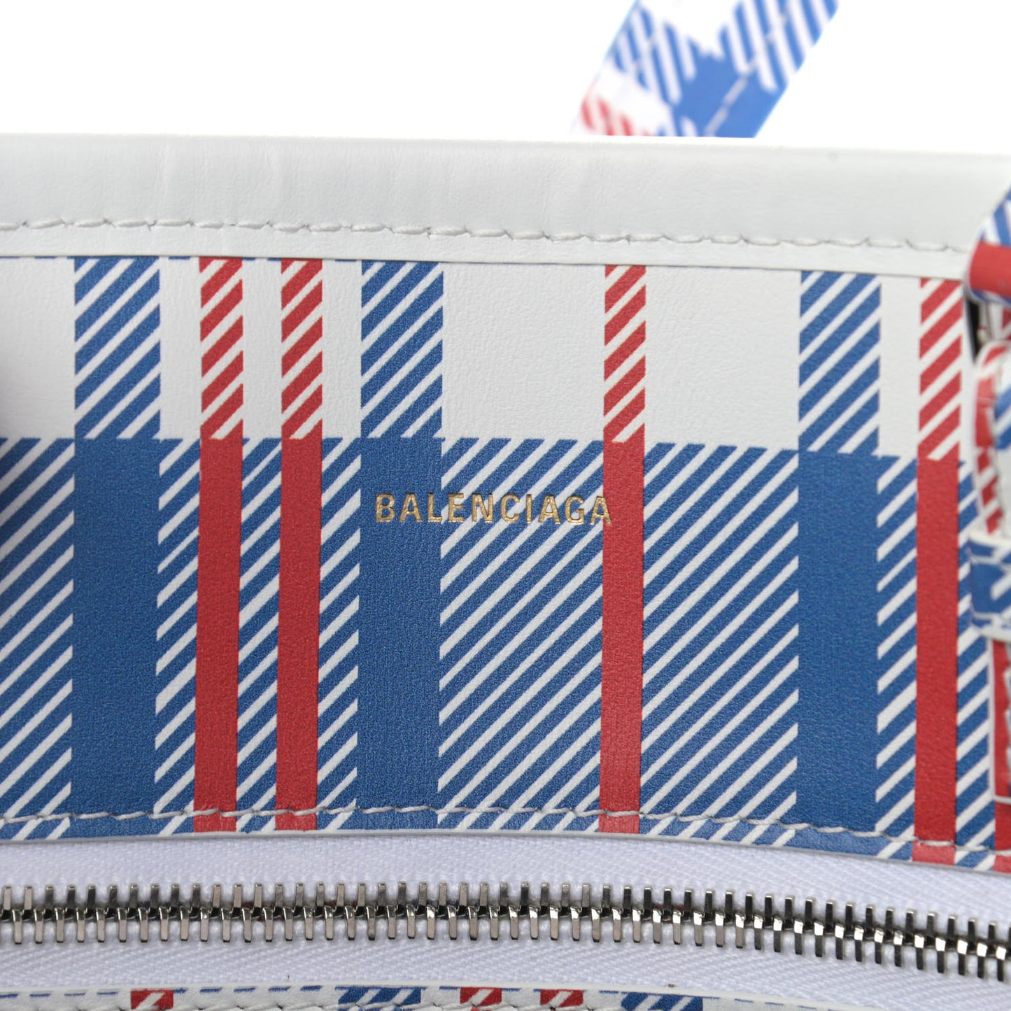 Calfskin Check Print Embossed Medium Barbes East West Shopper Cobalt Blue