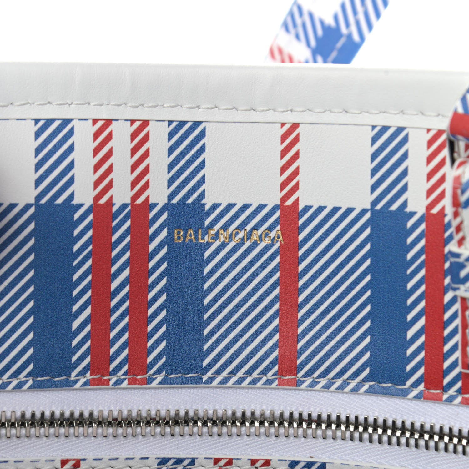 Balenciaga Calfskin Check Print Embossed Medium Barbes East West Shopper Cobalt Blue 6 of 11