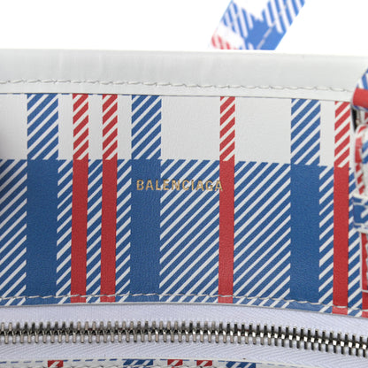 Balenciaga Calfskin Check Print Embossed Medium Barbes East West Shopper Cobalt Blue 6 of 11
