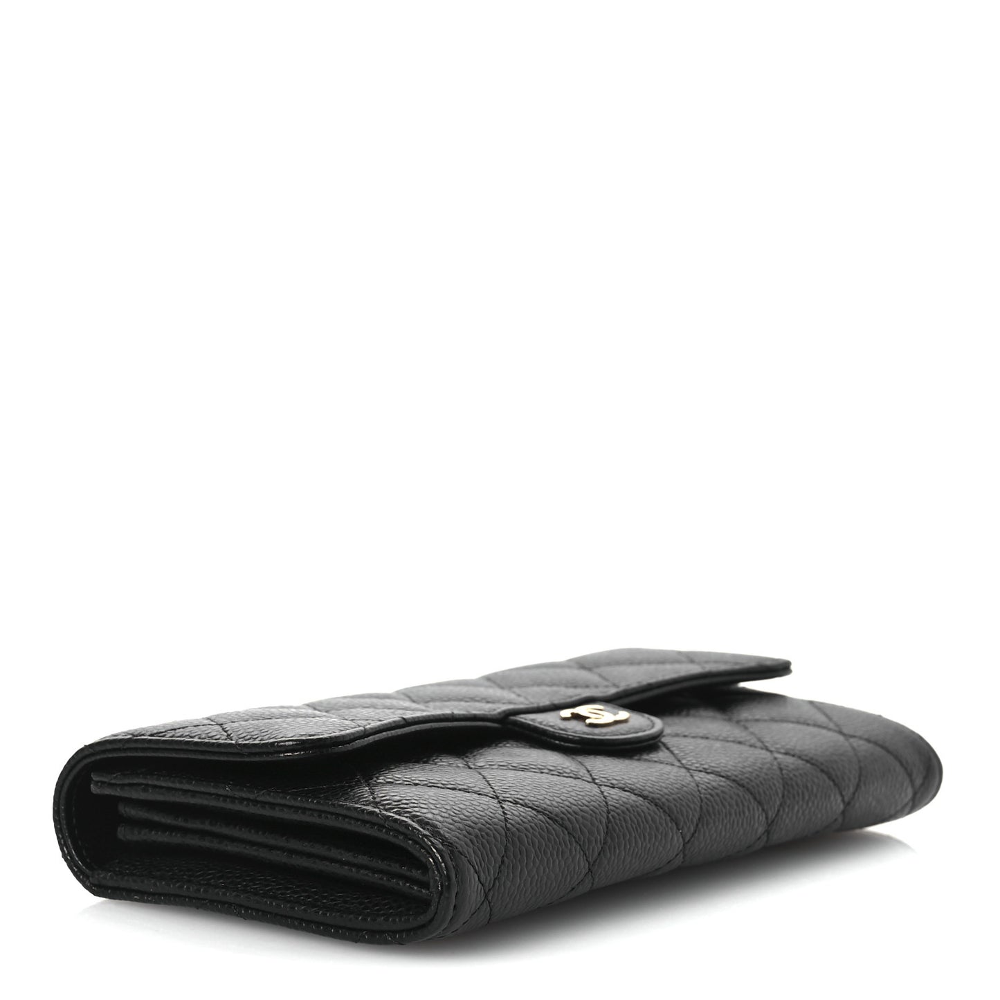 Caviar Quilted Large Gusset Flap Wallet Black