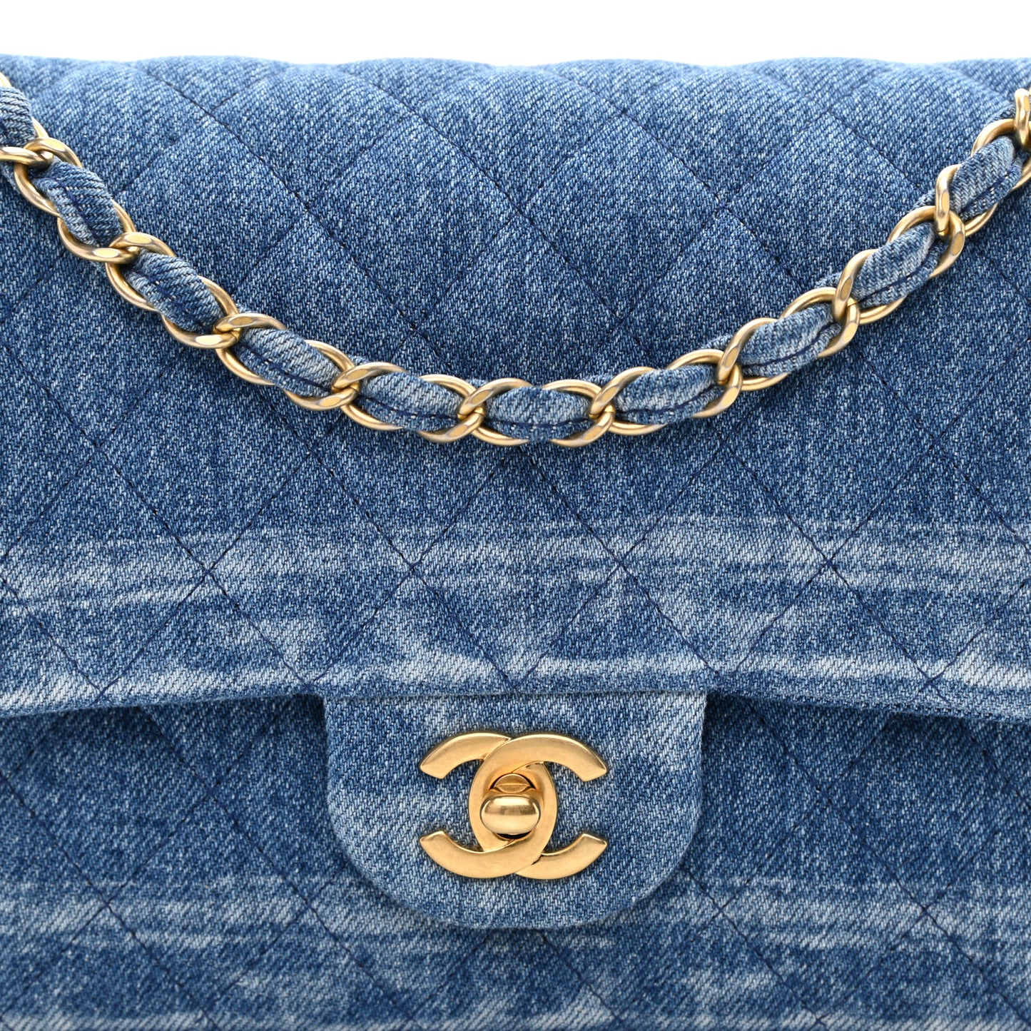 Denim Quilted Medium Double Flap Blue