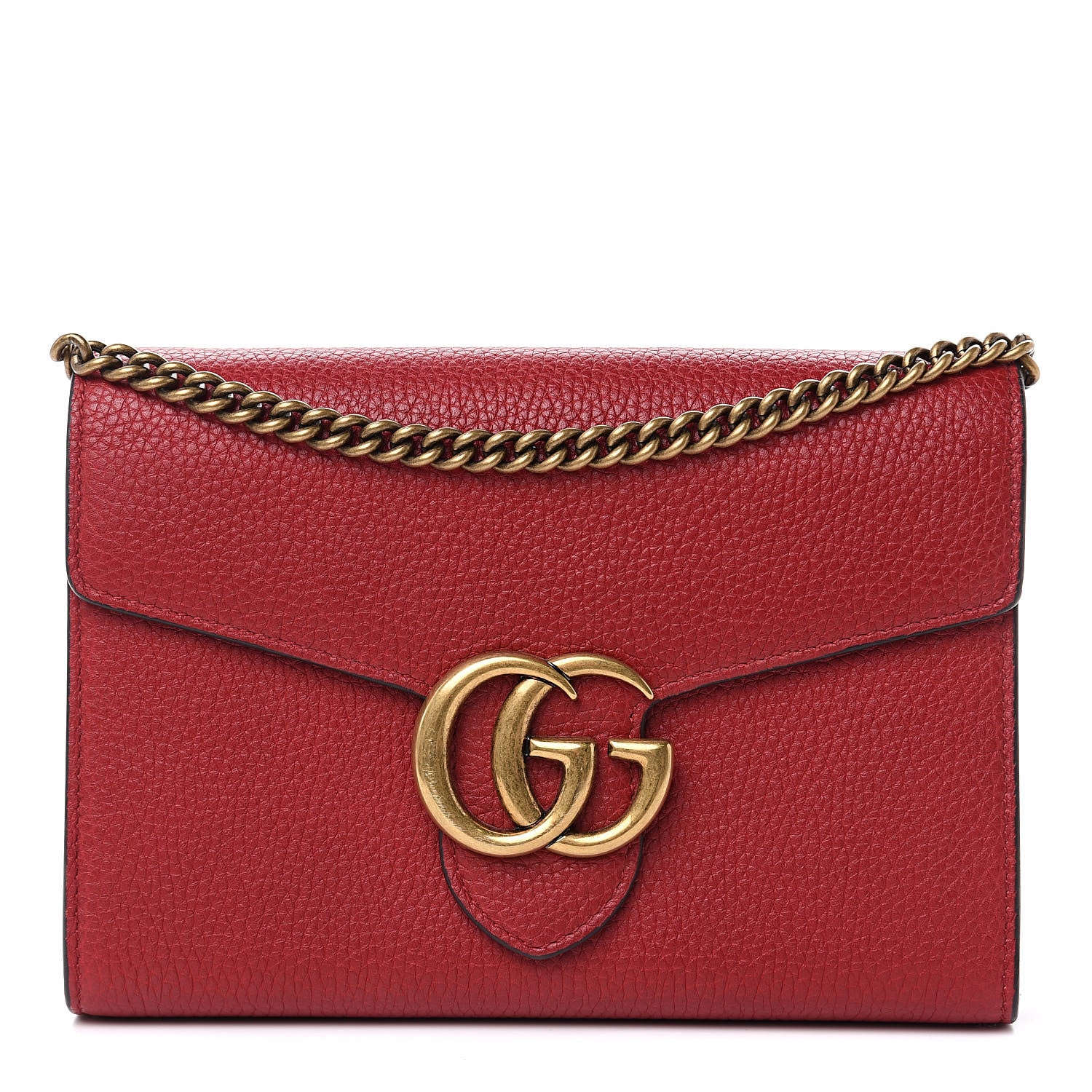 Gucci Calfskin GG Marmont Chain Wallet Vulcanic Red 1 of 9