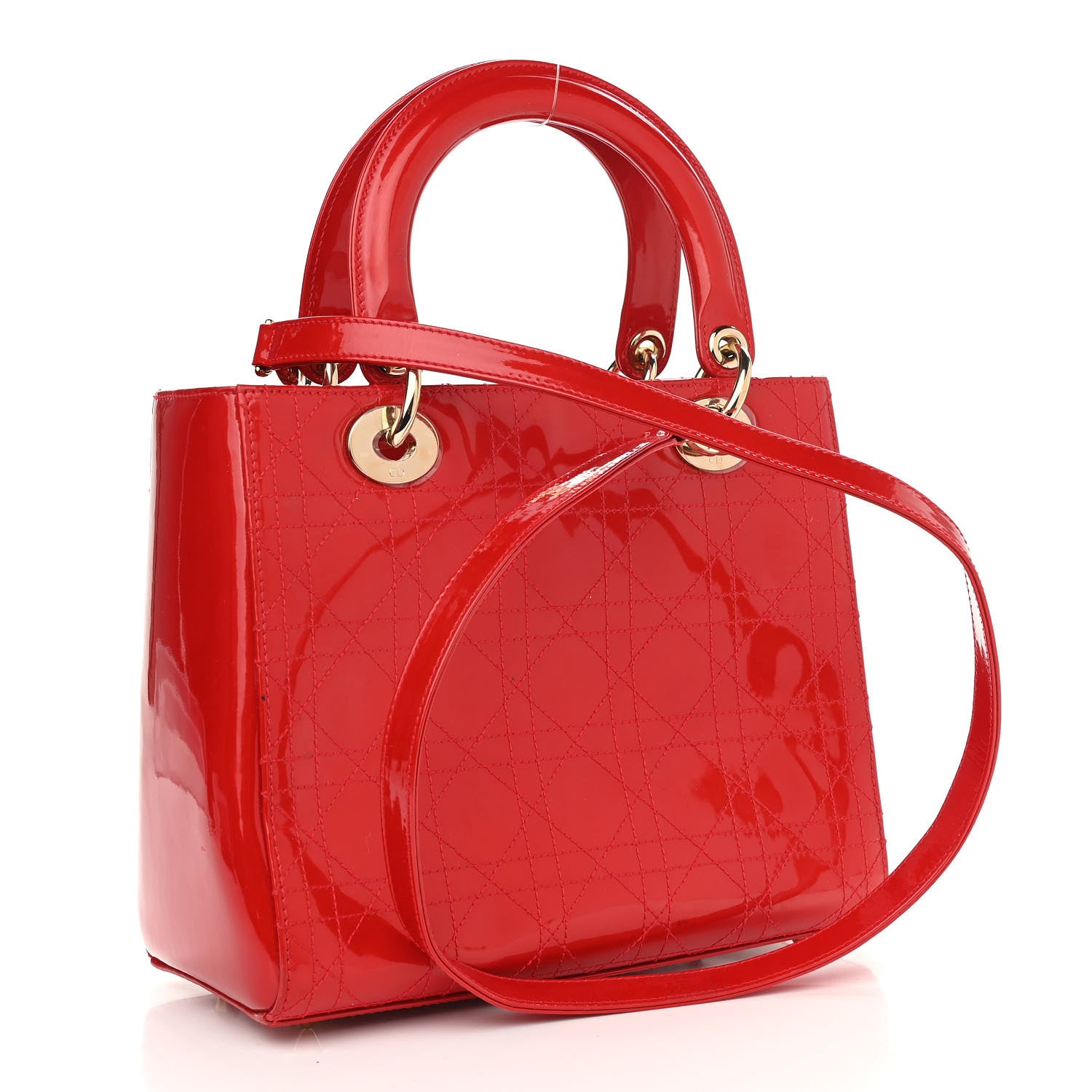 Christian Dior Patent Cannage Stitched Medium Lady Dior Red 2 of 14