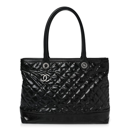 Chanel Calfskin Coated Canvas Quilted Tote Black 1 of 10