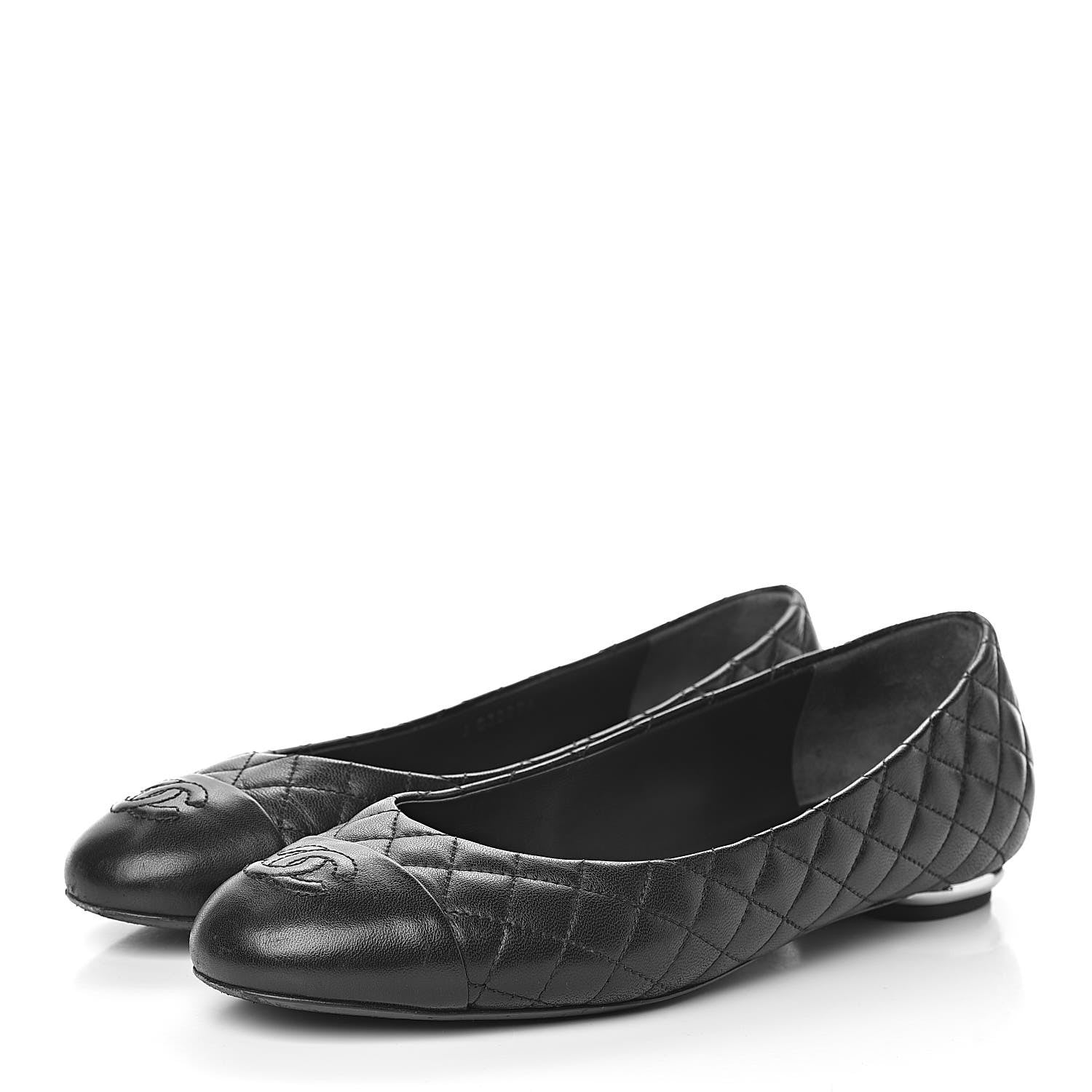 Chanel Lambskin Quilted CC Cap Toe Ballerina Flats 39 Black 3 of 11