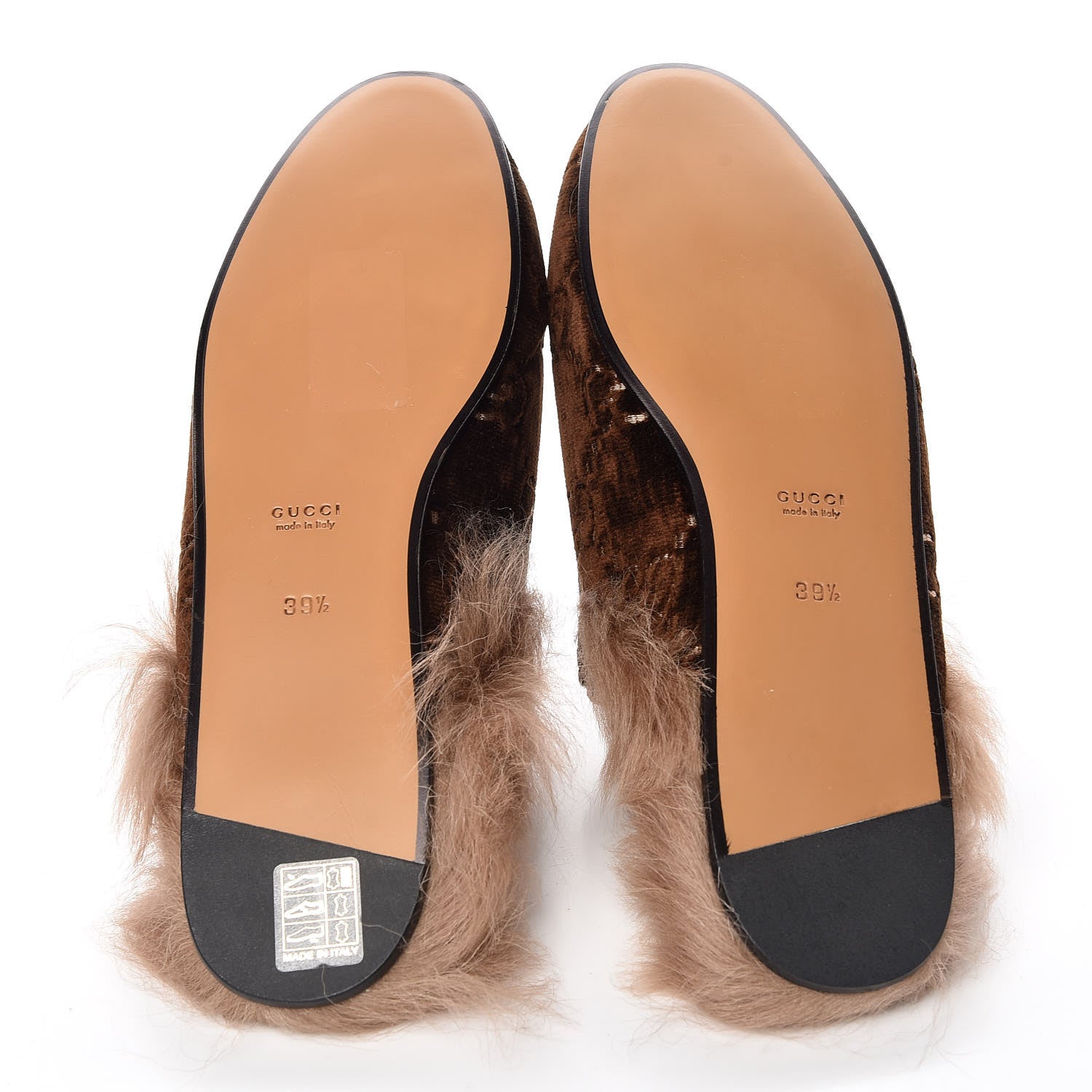 Gucci Velvet GG Monogram Fur Womens Princetown Slippers 39.5 Brown Black Natural 5 of 8