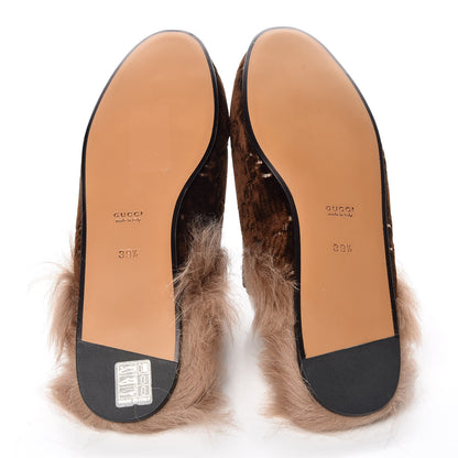 Gucci Velvet GG Monogram Fur Womens Princetown Slippers 39.5 Brown Black Natural 5 of 8