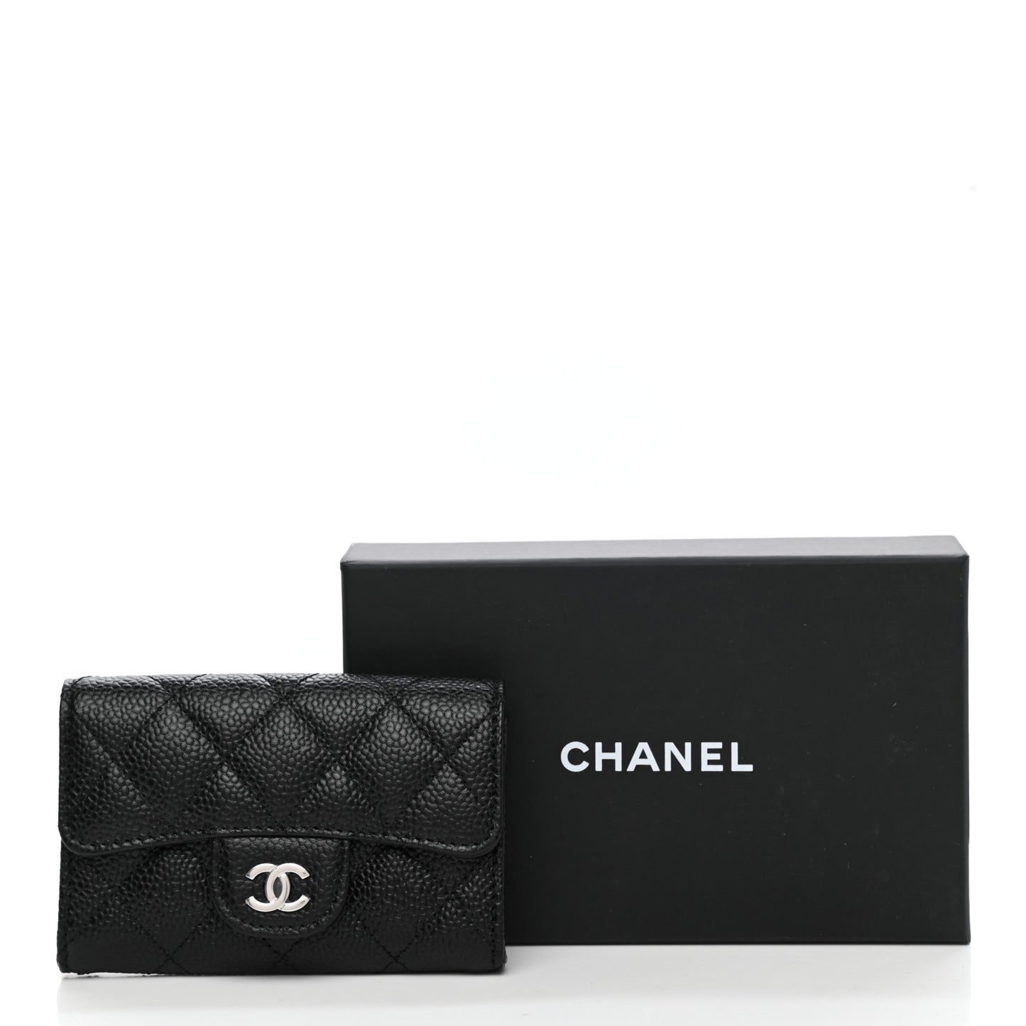 Caviar Quilted Flap Card Holder Wallet Black