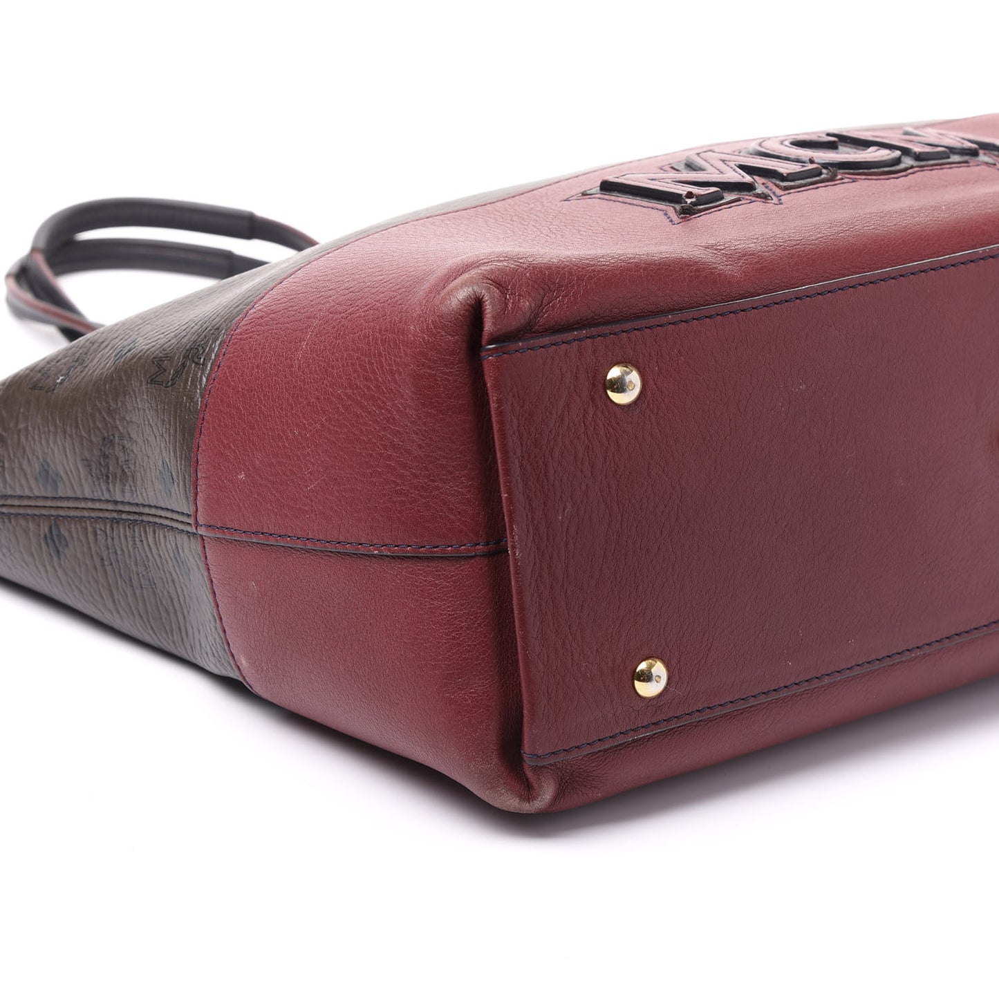 Visetos Calfskin Logo Medium Shopper Tote Dark Brown Dark Red