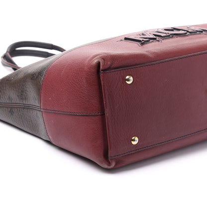 MCM Visetos Calfskin Logo Medium Shopper Tote Dark Brown Dark Red 5 of 13