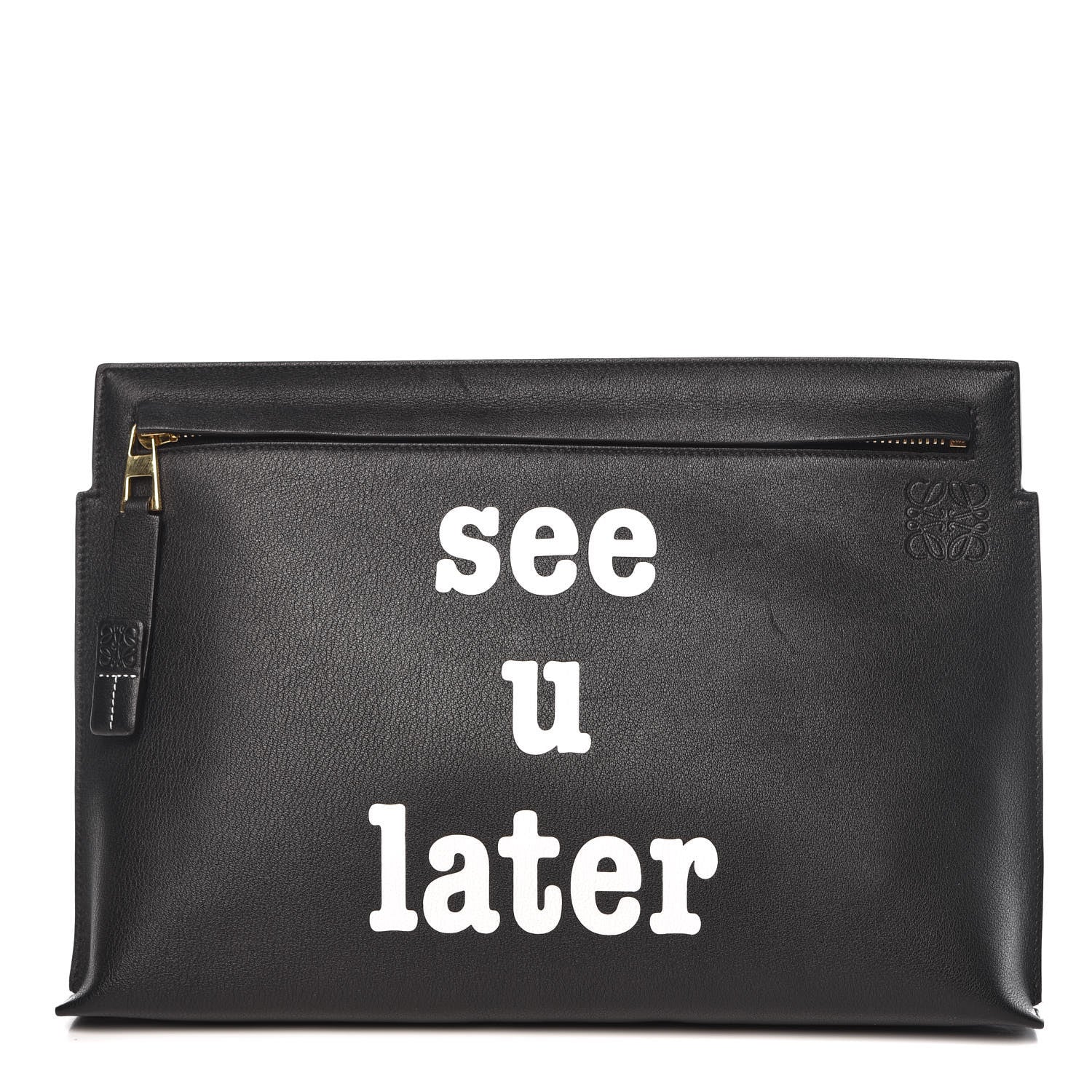 Loewe Calfskin See U Later T Pouch Bag Black White 2 of 28