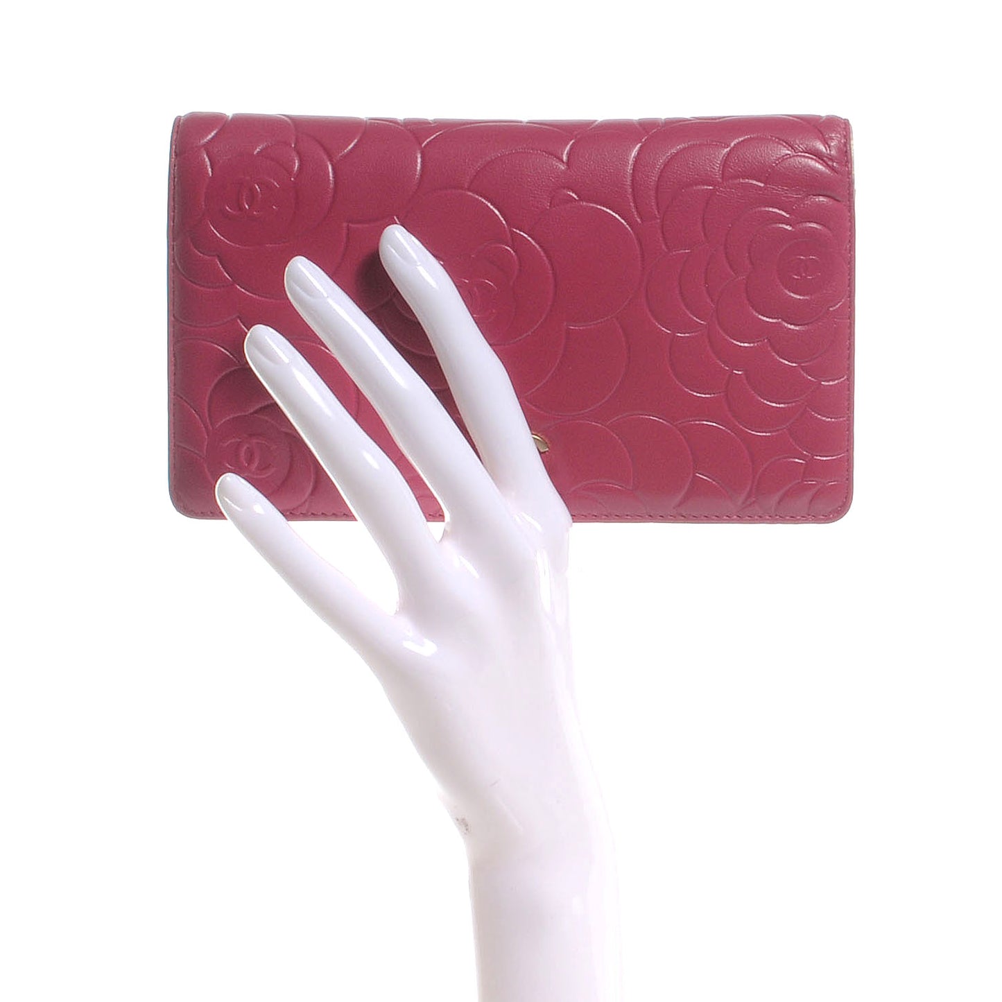 Leather Camellia Yen Wallet Fuchsia