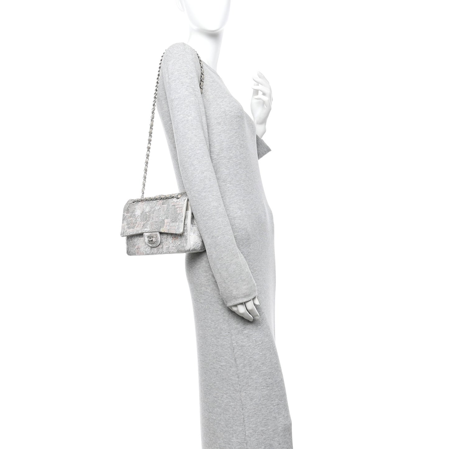 Sequin CC Small Double Flap Silver