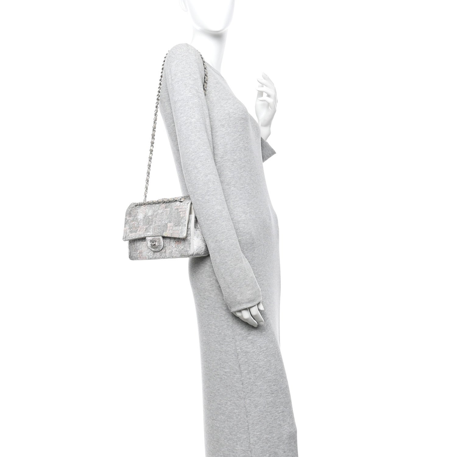 Chanel Sequin CC Small Double Flap Silver 2 of 10