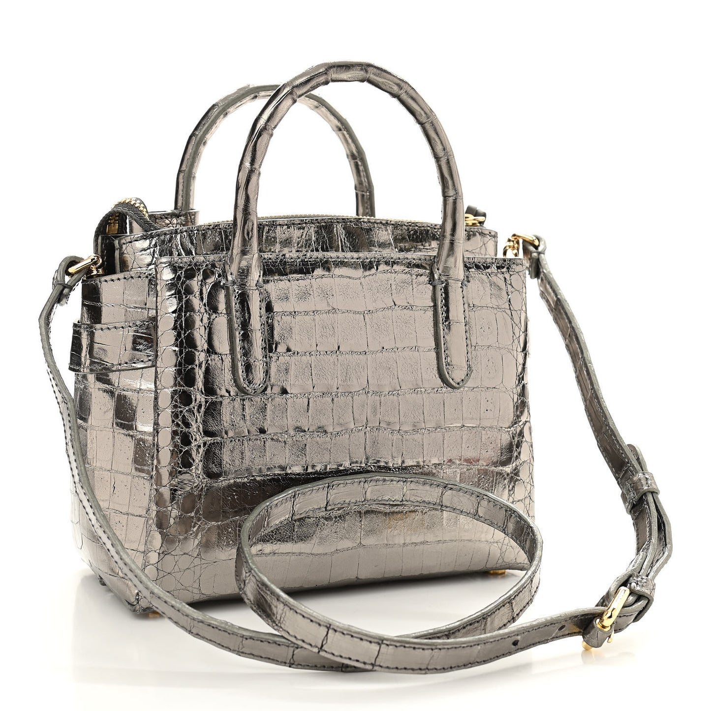Metallic Crocodile Mini Cristie Satchel Anthracite