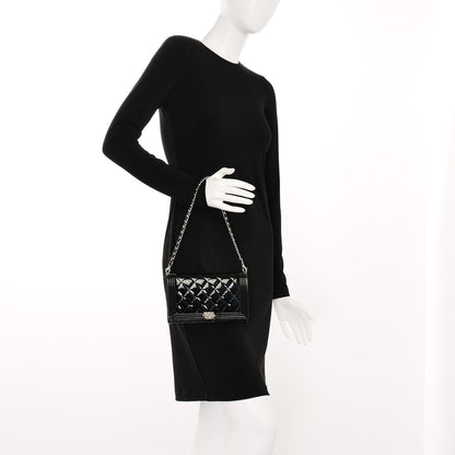 Chanel Patent Calfskin Quilted Boy Wallet on Removable Chain Black 2 of 11