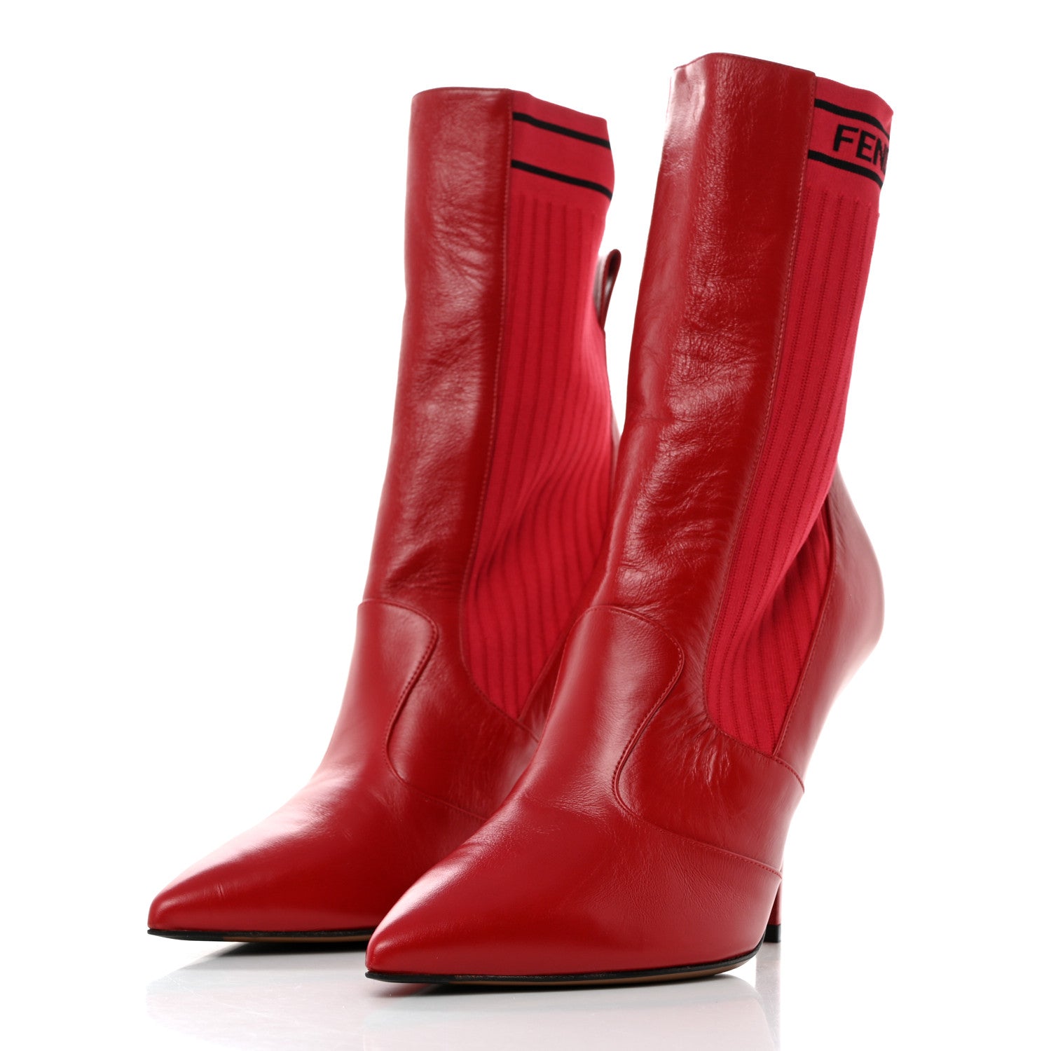 Fendi Vitello Lucido Stretch Fabric Logo Rockoko 105mm Sock Boots 41 Fragola Black 3 of 8