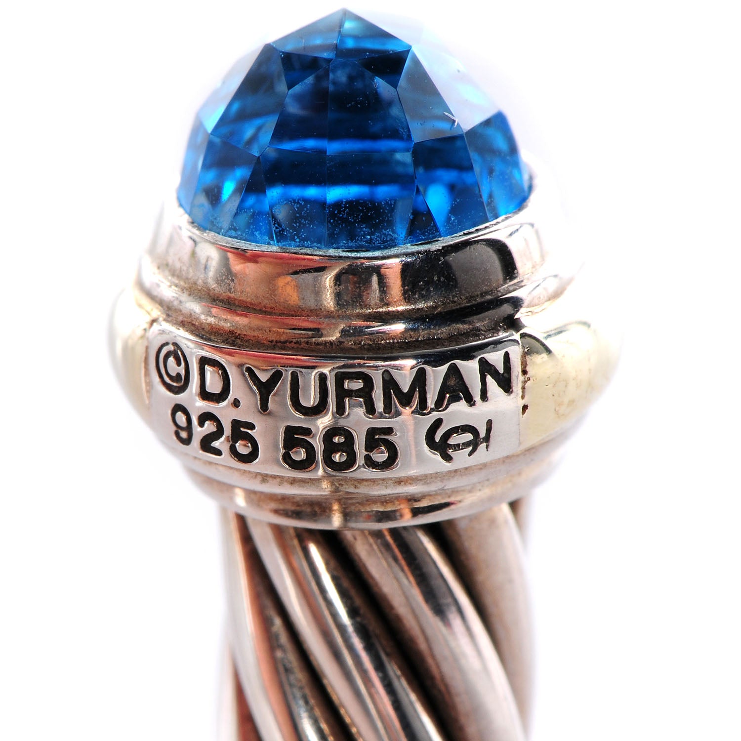David Yurman Sterling Silver 14K Yellow Gold Blue Topaz 7mm Cable Classics Bracelet 5 of 6