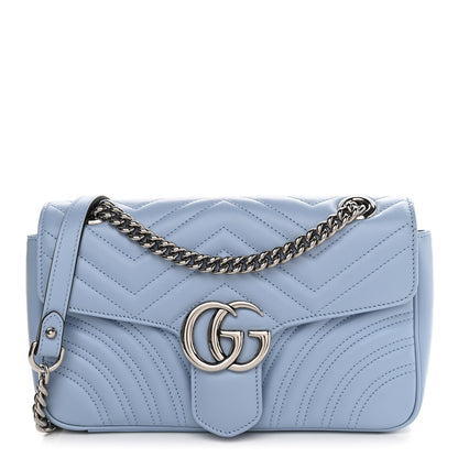 Gucci Calfskin Matelasse Small GG Marmont Shoulder Bag Porcelain Light Blue 1 of 10
