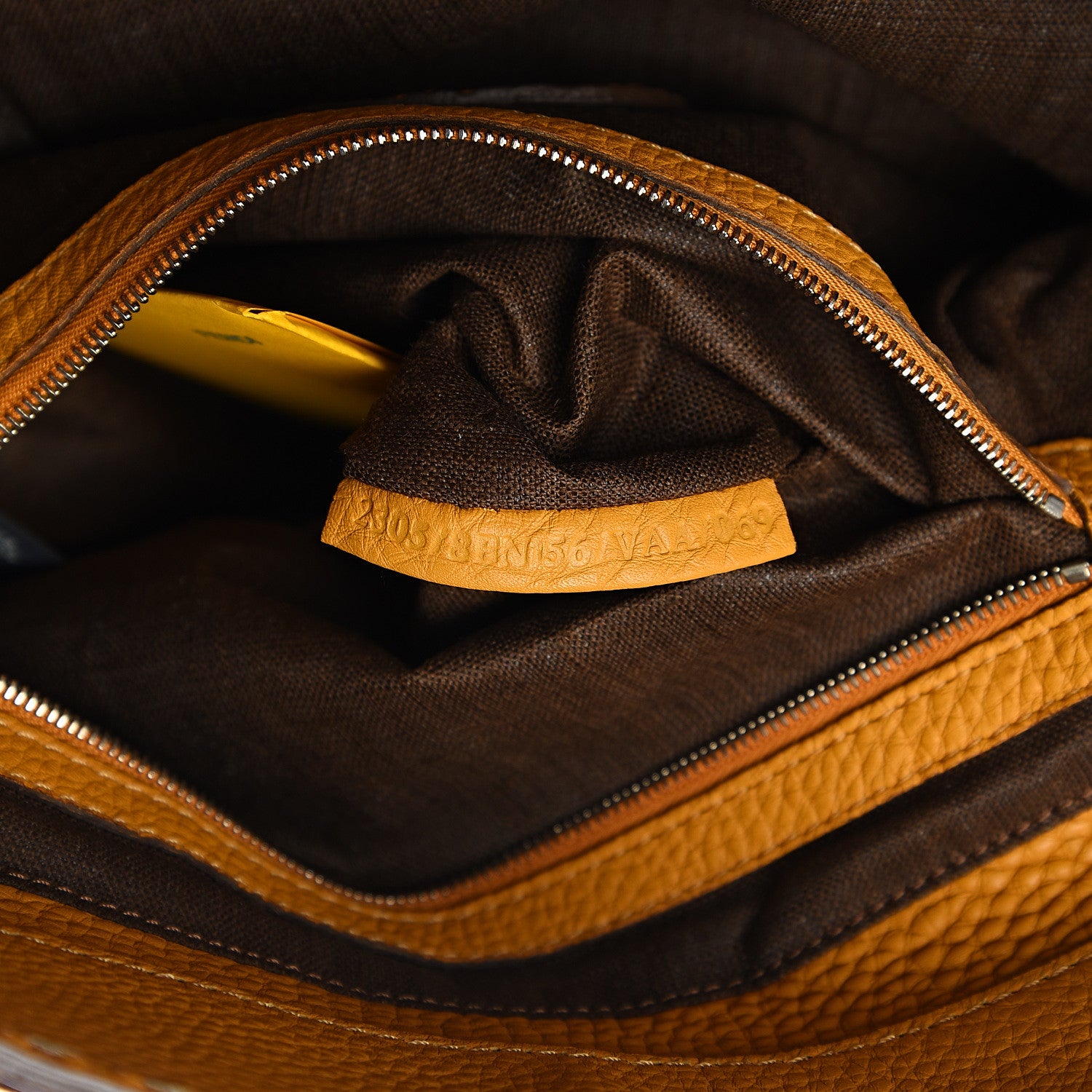 Fendi Coated Linen Calfskin Romano Selleria Villa Borghese Equestrian Satchel Ocra 7 of 12