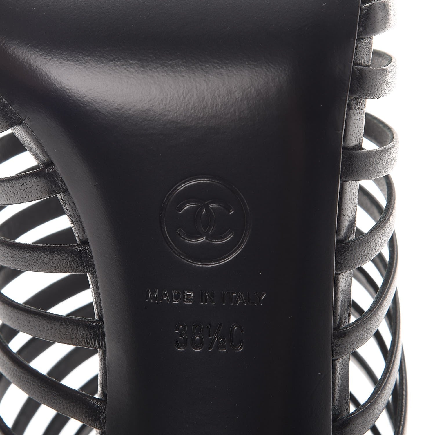 Chanel Lambskin Cage Open Pumps 38.5 Black Ivory 6 of 8