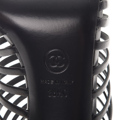 Chanel Lambskin Cage Open Pumps 38.5 Black Ivory 6 of 8