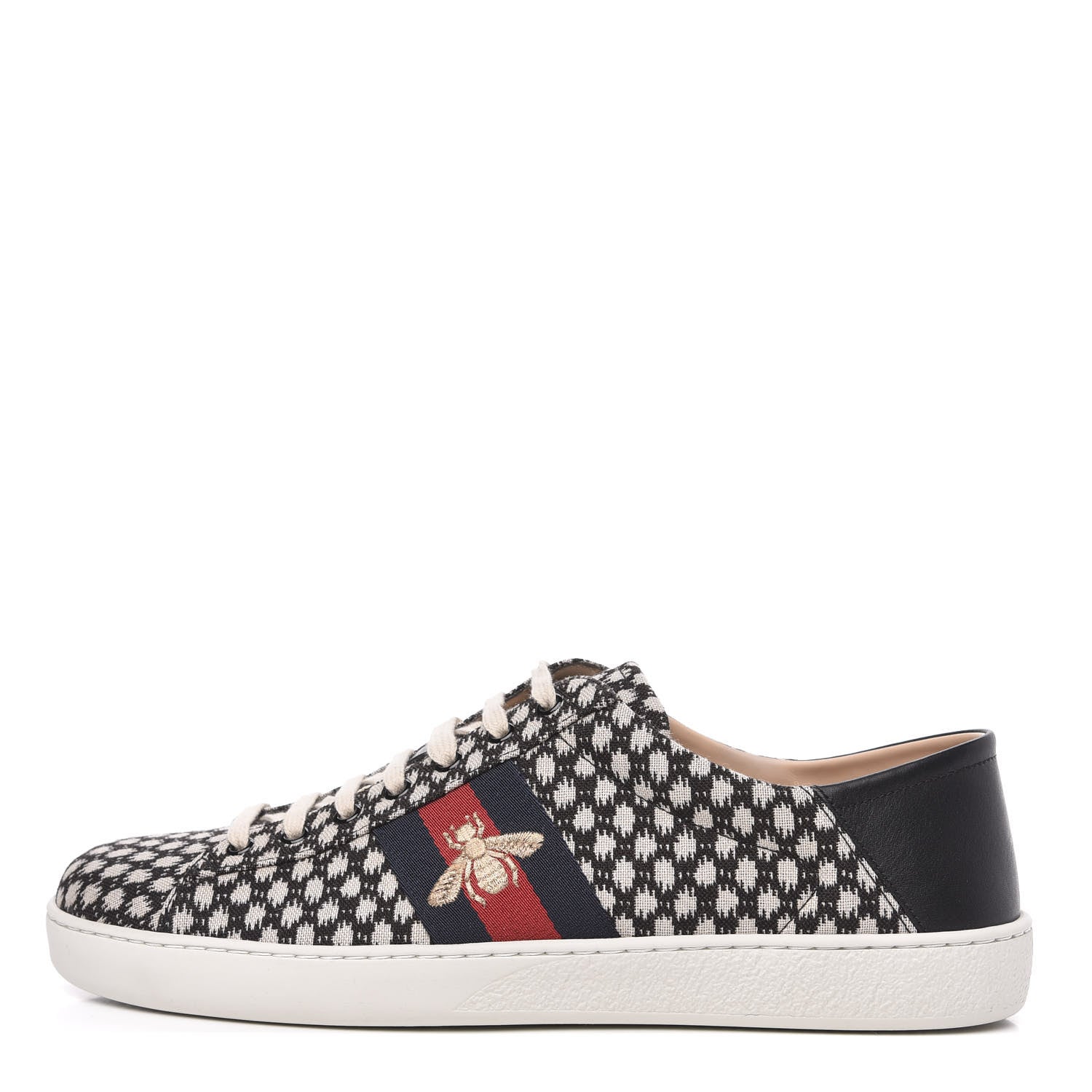 Gucci Jacquard Bee Embroidered Mens Ace Sneakers 12 Black Ivory 1 of 10