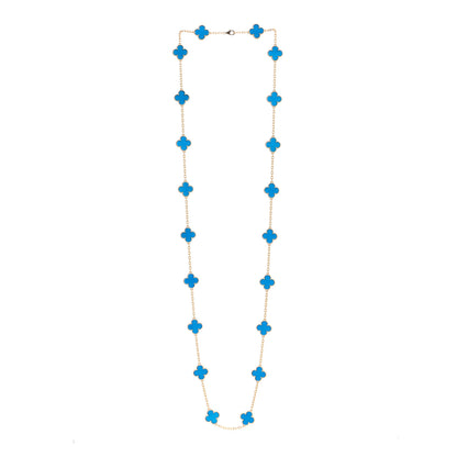 Van Cleef & Arpels 18K Yellow Gold Blue Agate 20 Motifs Vintage Alhambra Necklace 3 of 6