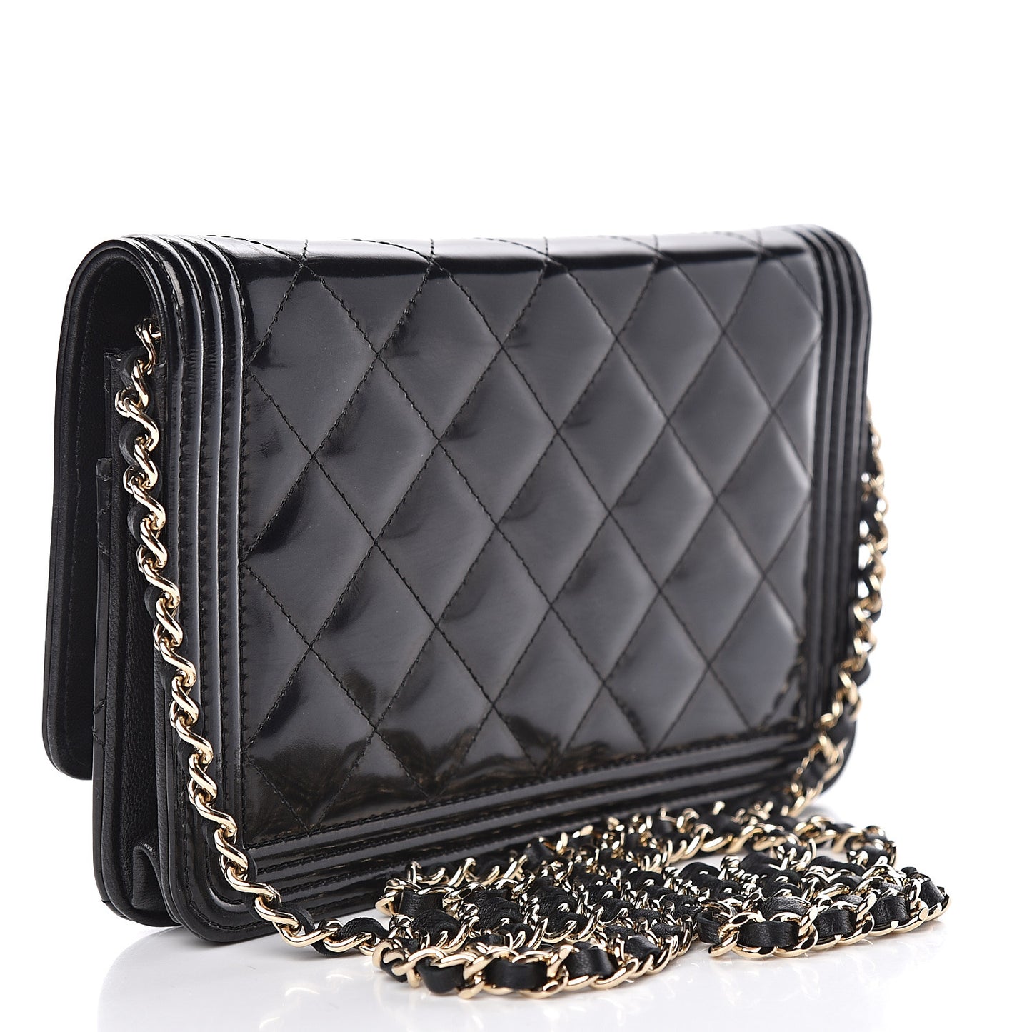 Glazed Calfskin Quilted Boy Wallet On Chain WOC Black