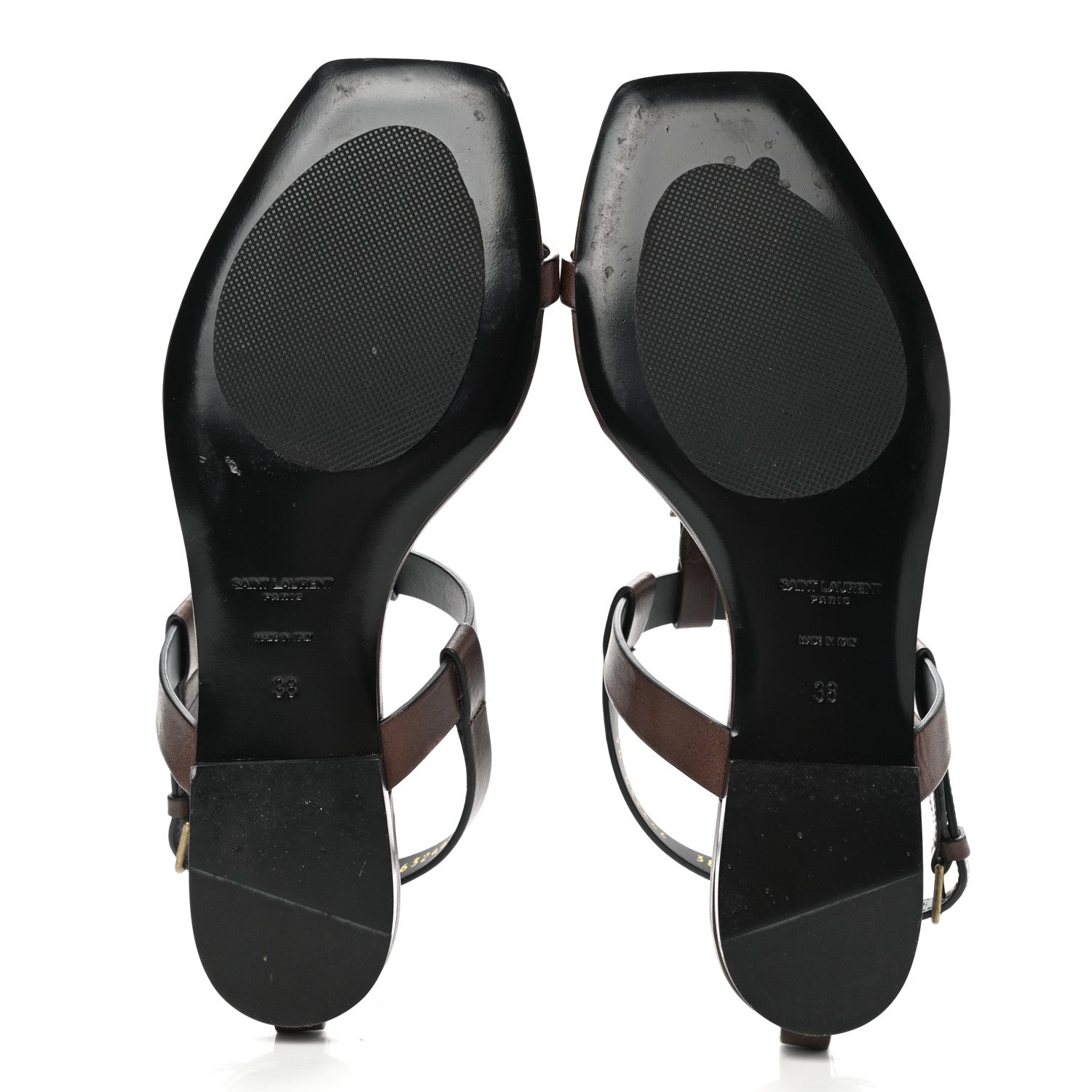 Saint Laurent Calfskin Cassandra Monogram Sandals 38 Dark Brown 5 of 12