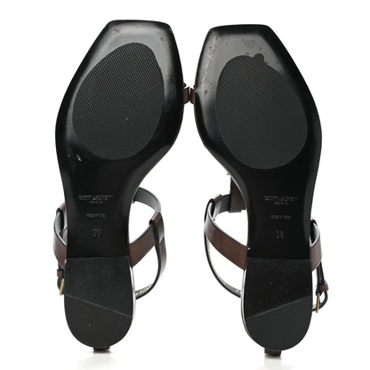 Saint Laurent Calfskin Cassandra Monogram Sandals 38 Dark Brown 5 of 12
