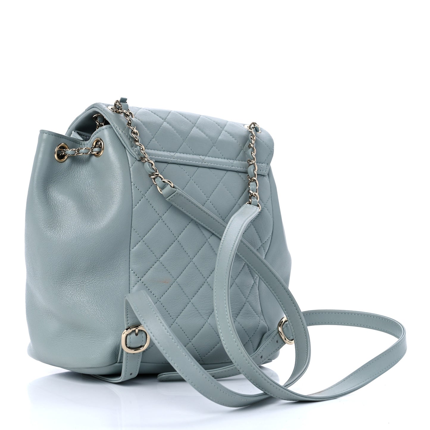 Lambskin Quilted Large Duma Drawstring Backpack Light Blue